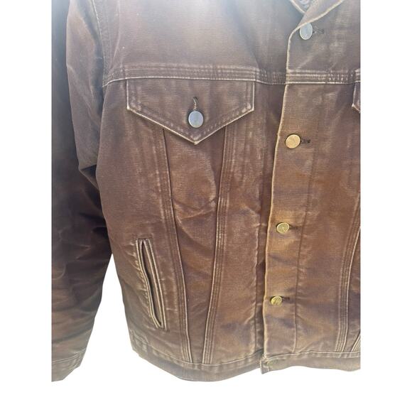 Carhartt J233 DKB Dark Brown Sherpa Lined Trucker Jacket Men’s Large Distress - Picture 9 of 16